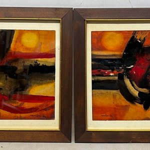 Dos Óleos Abstractos de Andrés Montani (20 x 29 cm) - imagen 2