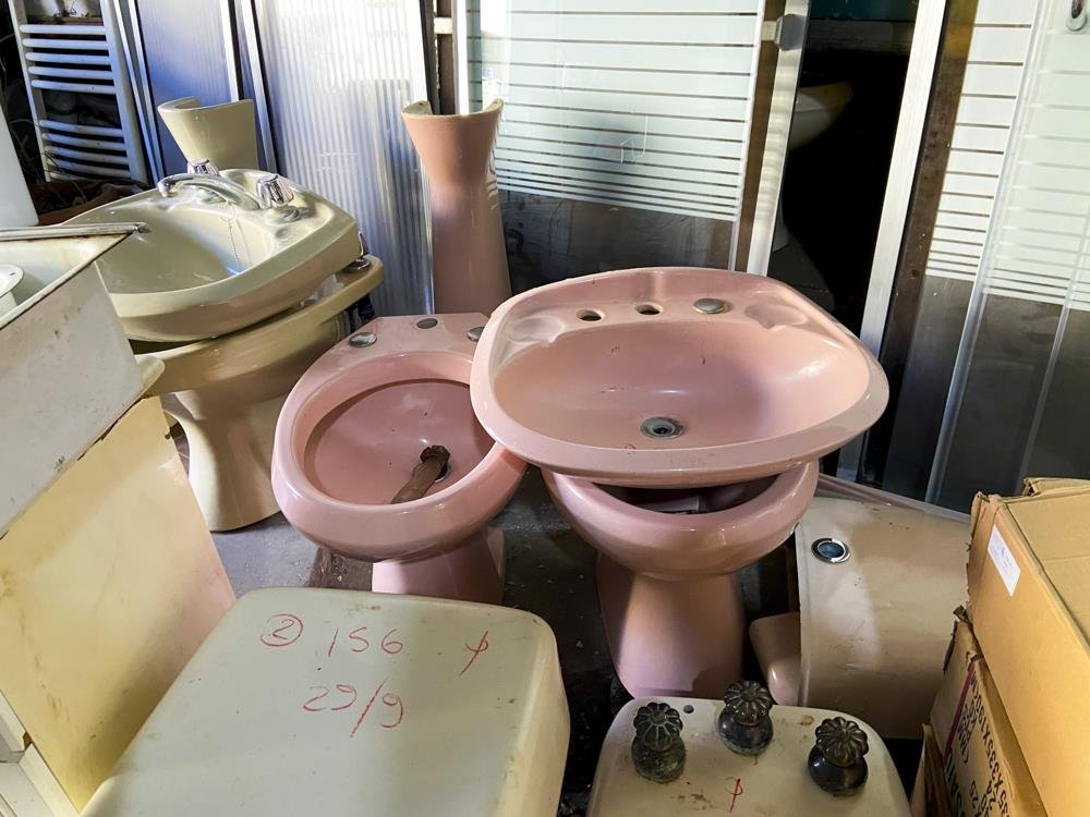 Juego de Baño Rosa: Inodoro, Bidet y Pileta con Pie Usados