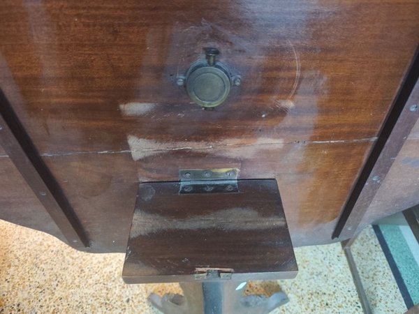 MESA TIP TOP NAPOLEON III ENCHAPADA EN NOGAL Y MADERA FRUTALES - imagen 7