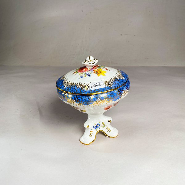 Bombonera Elevada Hammersley & Co Porcelana Inglesa Decorado Floral Dorado - imagen 1