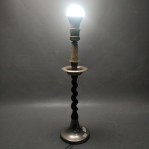 Lámpara de Mesa Antigua Metal y Madera Torneada - imagen 6