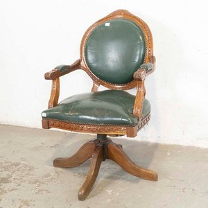 Lote siguiente: Sillón Antiguo de Oficina Giratorio Tapizado en Cuero Verde con Tachas