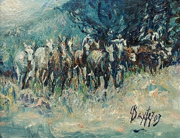 Ana Baxter "La tropilla" Óleo sobre Tela Firmado y Fechado 20x25 cm - imagen 1