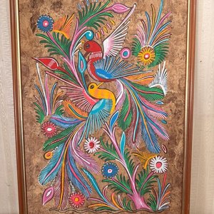 Cuadro Decorativo de Aves y Flores sobre Tela con Marco de Madera - imagen 2
