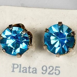 Elegantes Caravanas de Plata 925 con Cristales Azules Facetados - imagen 2