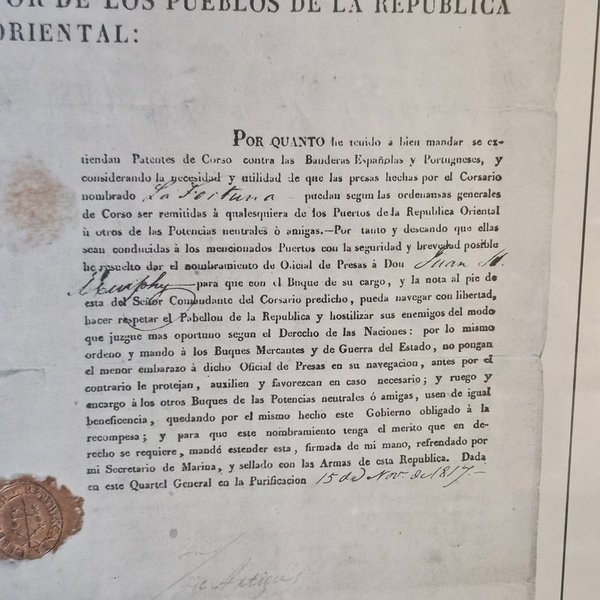 Patente de Oficial de Presas expedida por el General José Artigas el 15 de noviembre de 1817 (Réplica) - imagen 3
