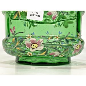 Bizcochera de Vidrio Esmaltado Verde con Decoración Floral y Virola Metálica - imagen 3