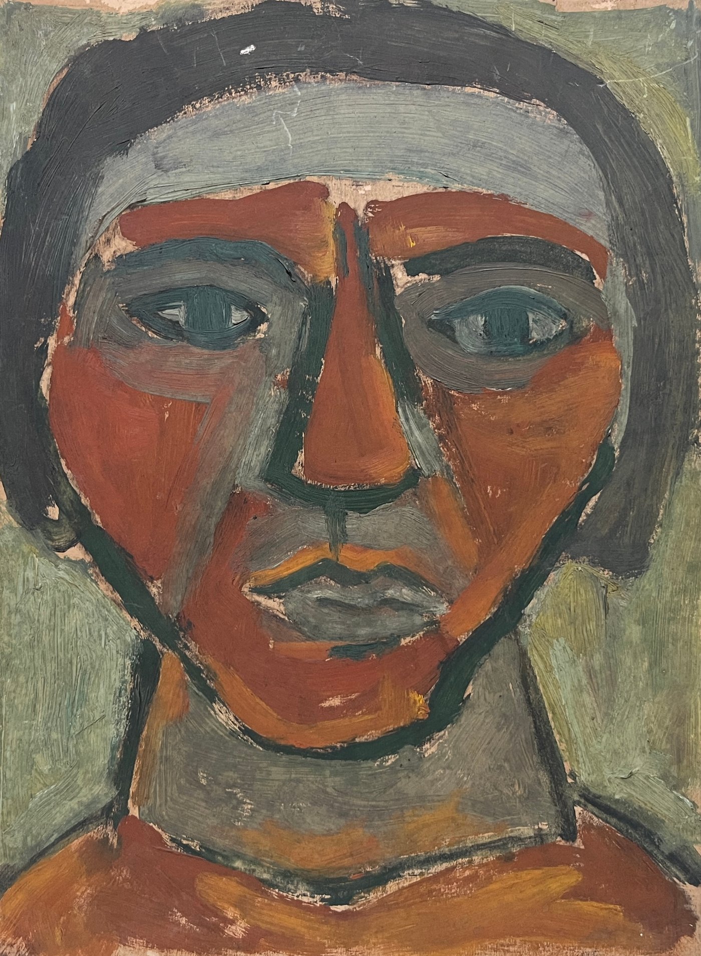 Óleo "Cabeza" de Miguel Ángel Pareja sobre cartón, 38 x 28 cm
