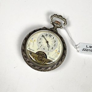 Reloj de Bolsillo Dama Caja de Plata con Esfera Esmaltada y Detalle de Chip - imagen 1
