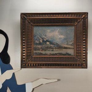 Óleo sobre lienzo: Paisaje Montañoso con Casa y Firma Ilegible - imagen 12