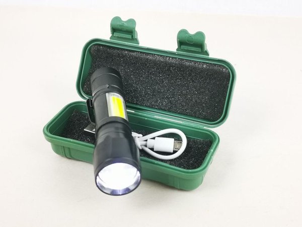 Linterna Táctica LED Recargable USB con Estuche Rígido