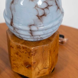 Par de Veladores Art Decó con Opalinas y Base de Raíz de Olmo - imagen 2