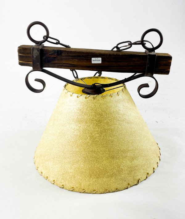Colgante Rústico de Madera y Hierro con Pantalla Texturizada - imagen 1