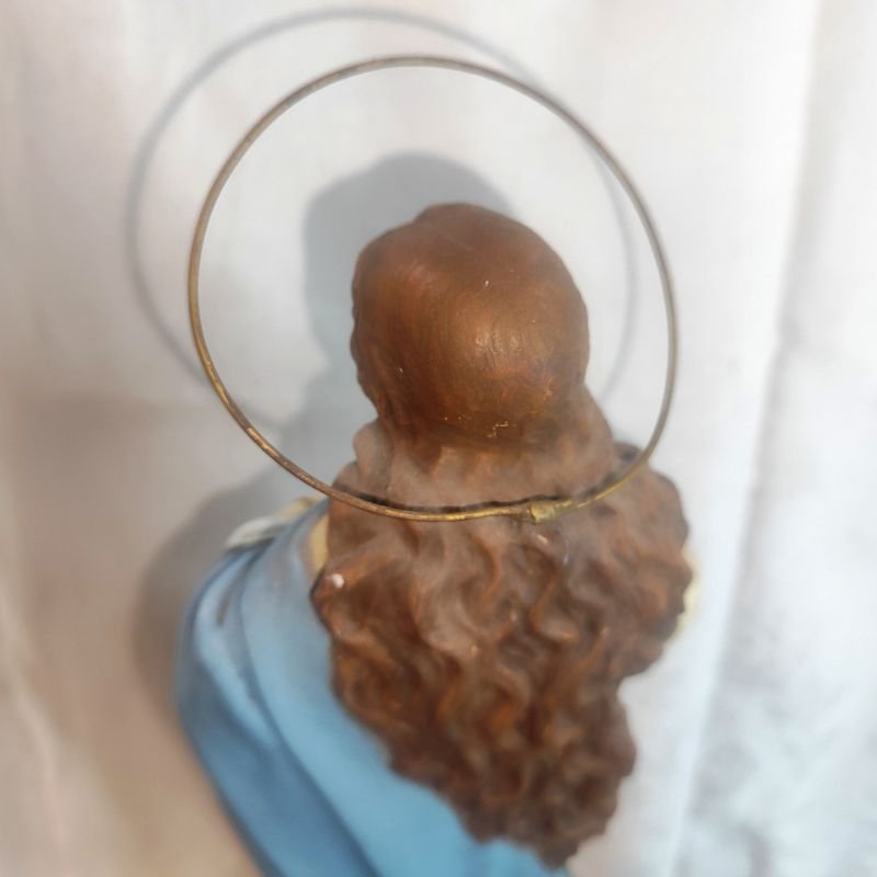 Escultura antigua de la Virgen de la Concepción en pasta de madera o similar - imagen 6
