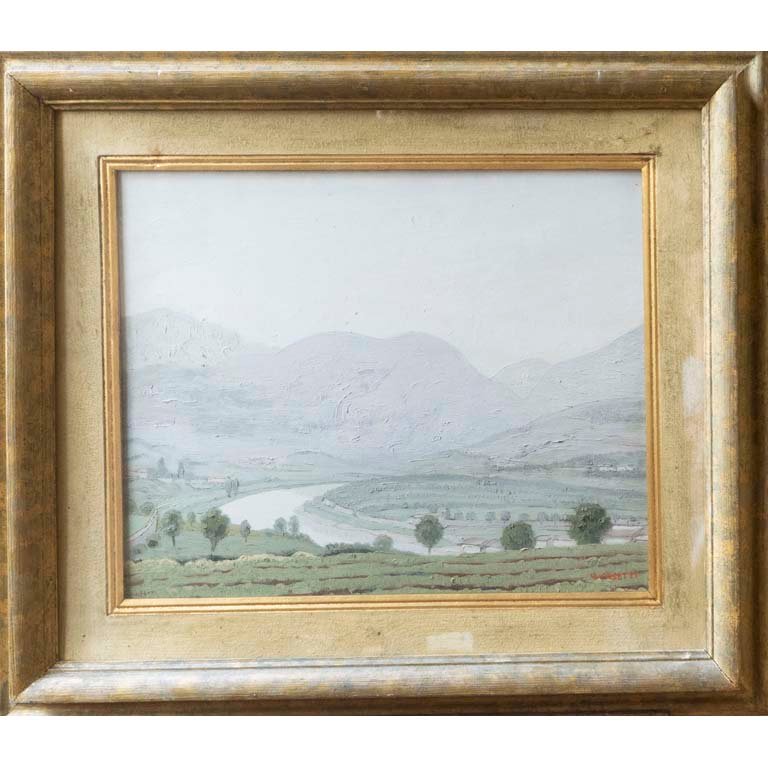 Óleo "Paisaje" de V. Casetti, 42 x 53 cm