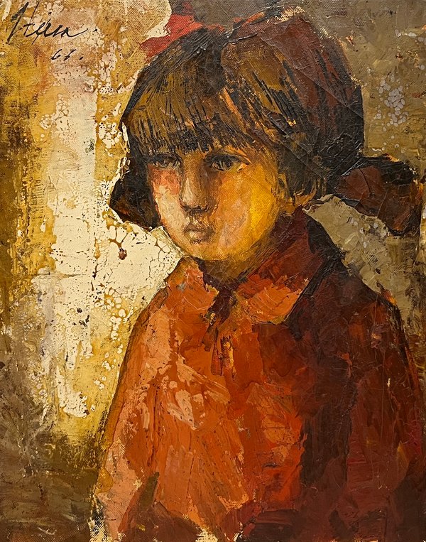 Oleo "Niña" de Angel Tejera, 1966, 50 x 40 cm - imagen 1