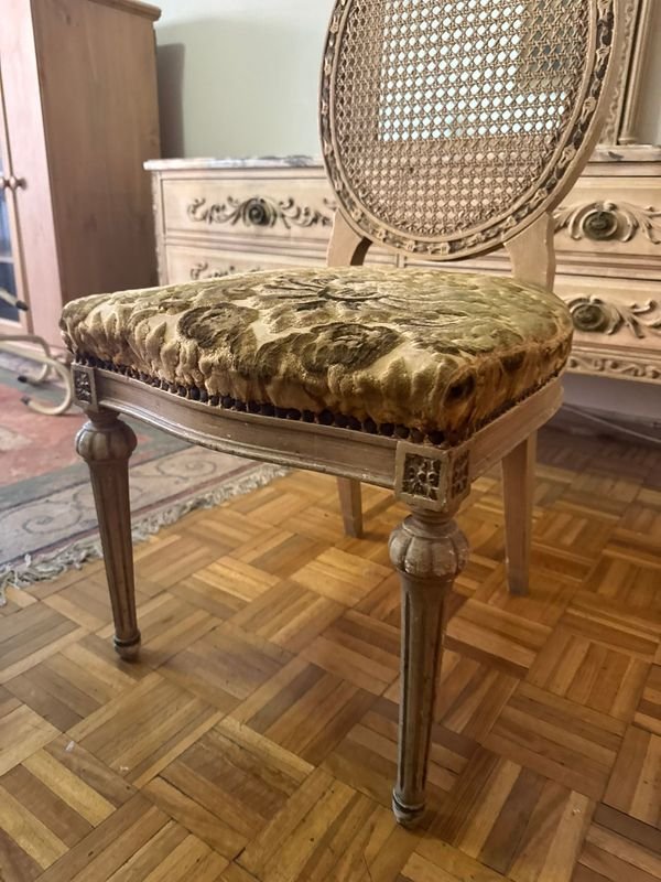 Silla y banqueta Luis XVI con tapiz de Brocato - imagen 6