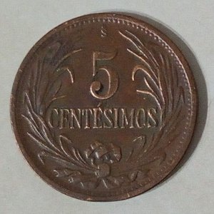 Moneda de 5 Centésimos Uruguay 1951 Sol de Mayo Cobre - imagen 2