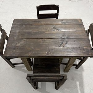 Juego de Mesa Rústica Rectangular con 4 Sillas de Madera Oscura - imagen 3