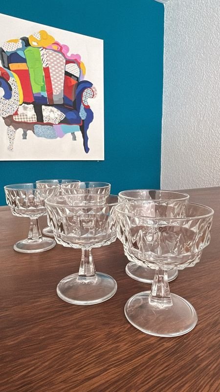 Juego de 6 Copas de Cristal Tallado Estilo Vintage