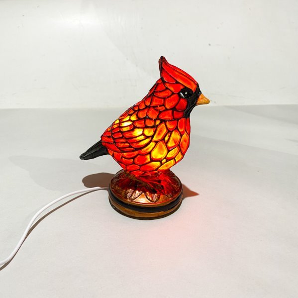 Lámpara Decorativa Cardenal Rojo Estilo Vitral - imagen 1