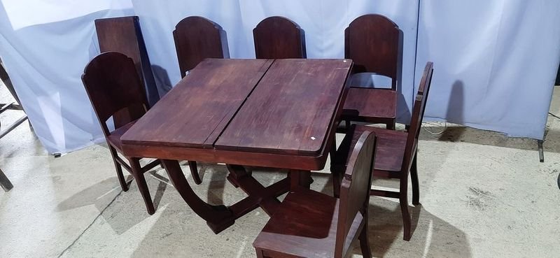 MESA DE COMEDOR EXTENSIBLE CON SILLAS MADERA - imagen 2