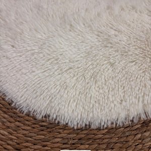 Alfombra Redonda de Yute y Pelo Sintético Blanco - imagen 3