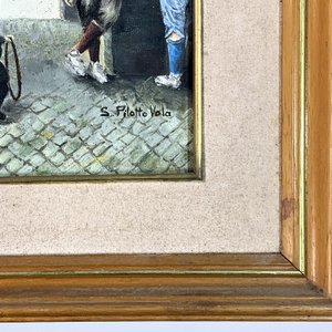 Cuadro Óleo sobre Tela: Pueblo Antiguo con Personajes, Firmado S. Pilotto Vola - imagen 3