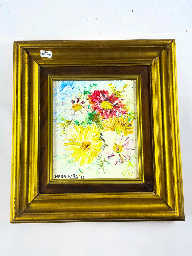 Cuadro al Óleo "Flores" de M.O. Balmaña (1997) - 24 x 20 cm