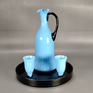Juego de Cristalería Celeste y Negro: Botellón, 2 Copitas y Bandeja - imagen 2