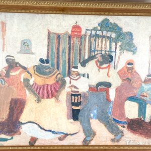 Dos Láminas Enmarcadas: Escena Gaucha y Grupo de Personas - imagen 3