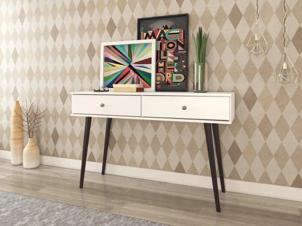 Mesa Aparador Moderna 2 Cajones Blanco y Marrón