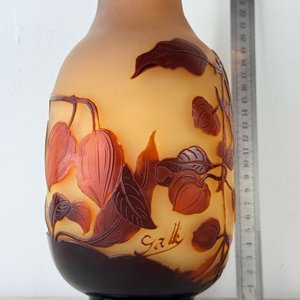 Jarrón Art Nouveau Émile Gallé Physalis Vidrio Cameo Grabado Ácido - imagen 3