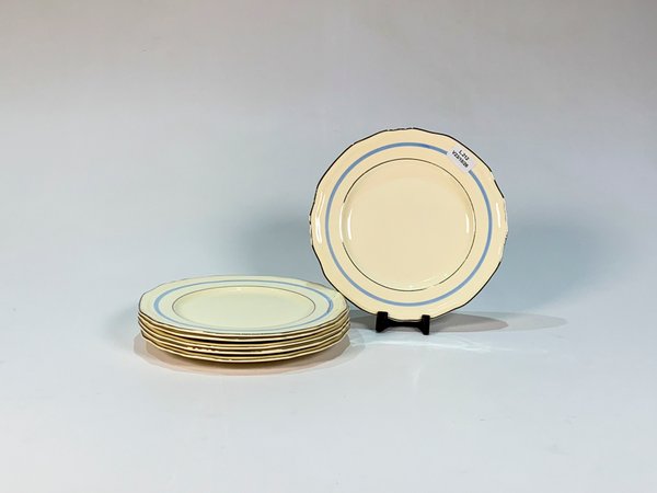 Seis Platos de Postre de Losa Inglesa Alfred Meakin Beige con Guarda Celeste - imagen 1