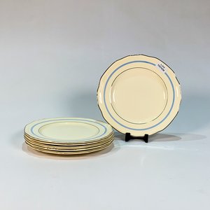 Seis Platos de Postre de Losa Inglesa Alfred Meakin Beige con Guarda Celeste - imagen 1