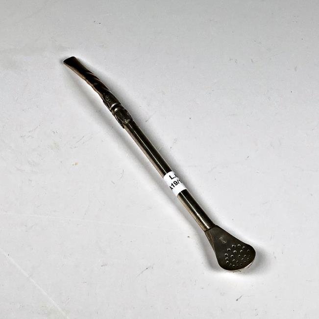 Bombilla Criolla Curva de Plata con Grabados