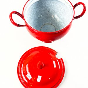 Sopera Esmaltada Roja Antigua con Tapa y Asas - imagen 5