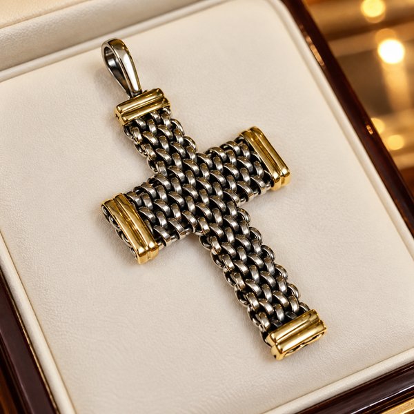 Cruz Articulada Bicolor en Plata y Oro de Alta Joyería