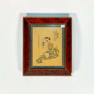 Lote siguiente: Cuadro de tinta sobre seda: Personaje Louhan con grulla