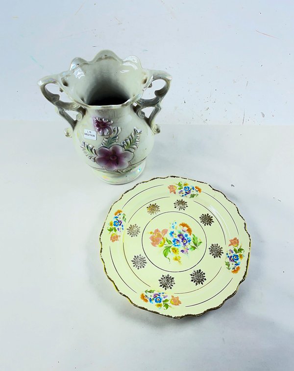 Juego de Florero con Asas y Plato Decorativo Floral - imagen 1