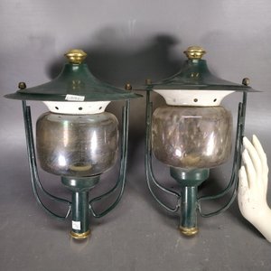 Par de Apliques de Pared Estilo Farol Verde Inglés con Vidrio y Chapa - imagen 4