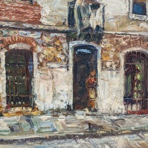 Obra de Aldo Curto: "Casa de la Rambla Portuaria" - Óleo 44x55 cm - imagen 4