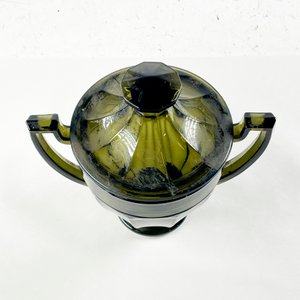 Bombonera de Vidrio Verde Facetado con Asas y Tapa - imagen 2