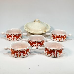 Lote anterior: Juego de 6 Piezas de Cerámica: Guisera Beige con Tapa y 5 Cazuelas Rojas y Blancas