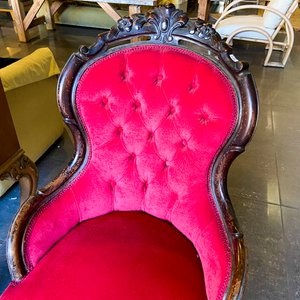 Sillón Luis XV Antiguo Tapizado en Terciopelo Rojo - imagen 2