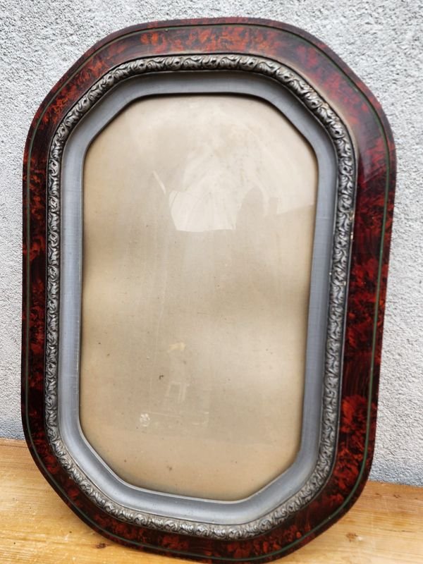 Cuadro Ovalado Antiguo de Vidrio y Madera