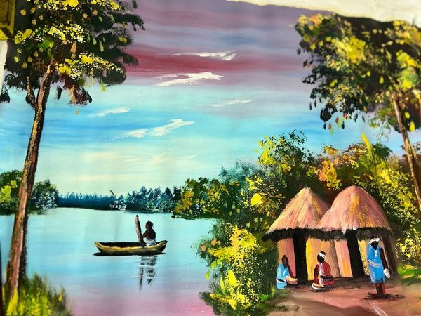 Lienzo de Arte Africano con Paisaje Keniata - imagen 1