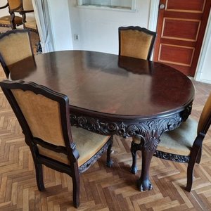 Juego de Comedor Antiguo Estilo Chippendale: Mesa Ovalada Extensible y 6 Sillas - imagen 7
