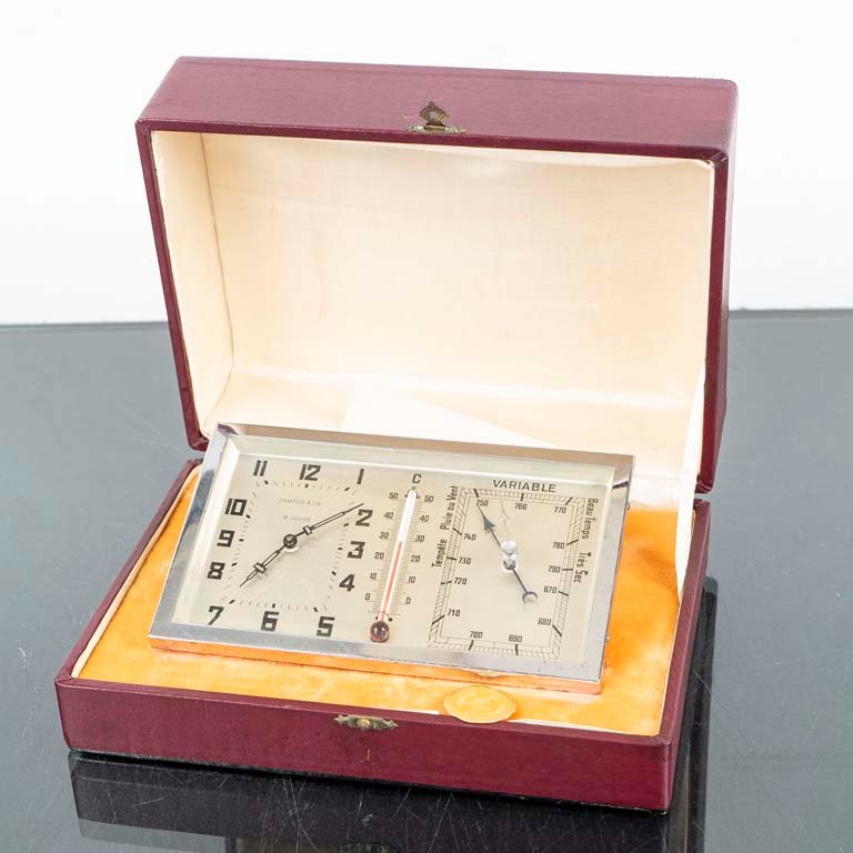 Lote siguiente: Reloj, termómetro y barómetro de metal, alemán