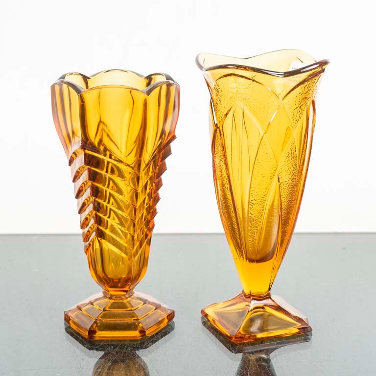 Conjunto de 2 Floreros de Vidrio Ámbar Vintage